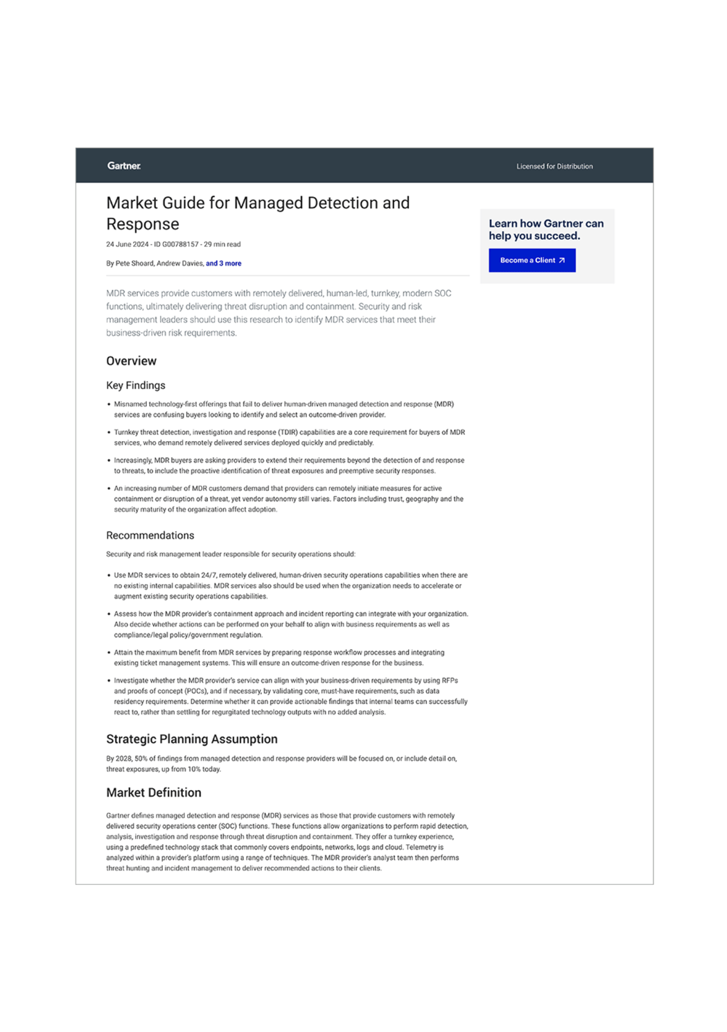 2024 Gartner® Market Guide for MDR Services